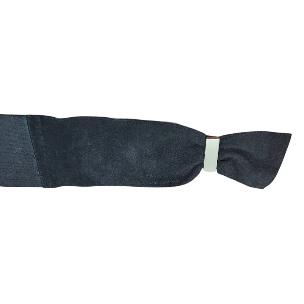 Armani Exchange XS/S Black Suede Leather Elastic Waist Belt Silver Hardware